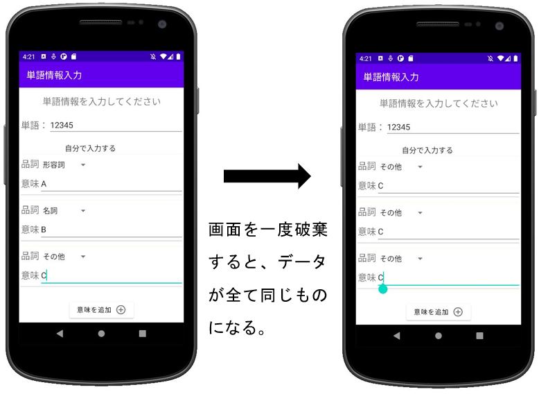 onSaveInstanceStateを用いてviewの状態を復元した際に同じ