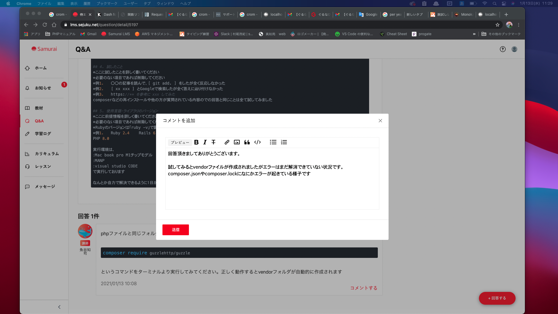 vendor/autolod.php'ファイルが開けないため、教材9.3と同じように表示