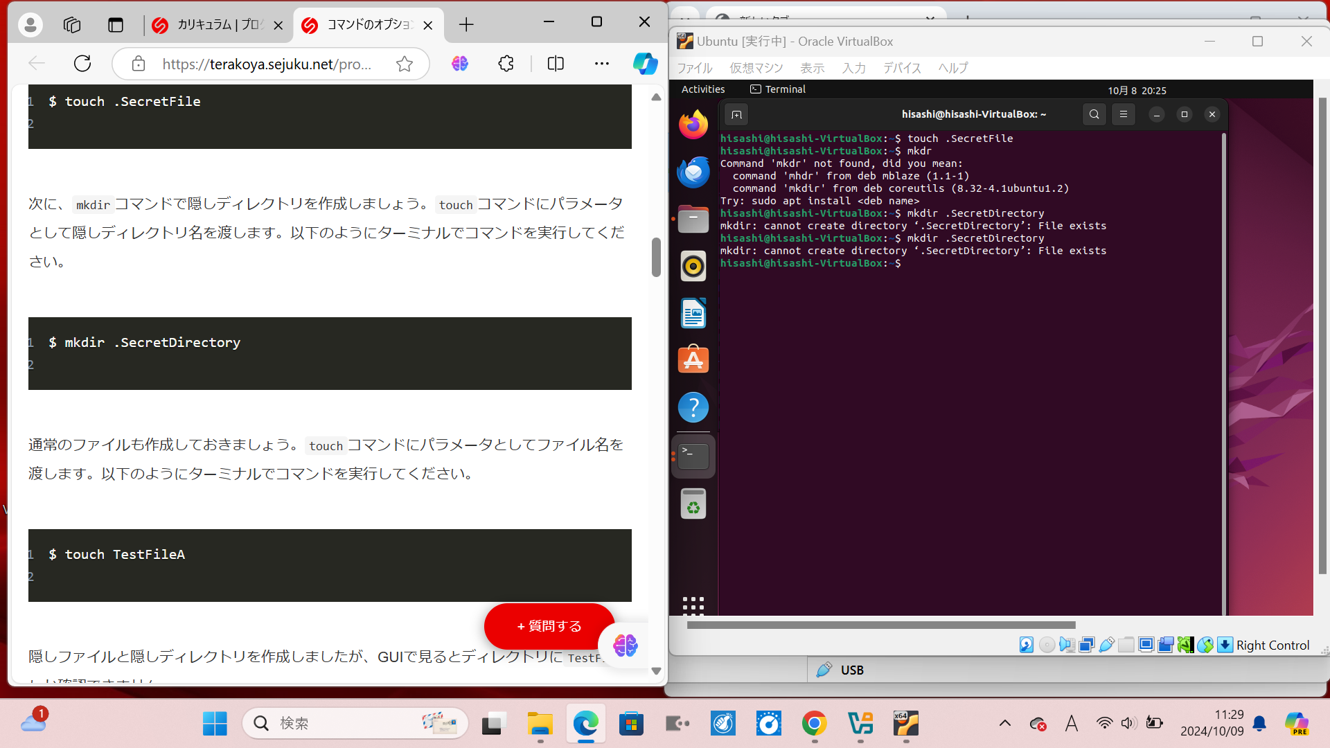 ls -a : 隠しファイルやディレクトリなども一覧で表示する