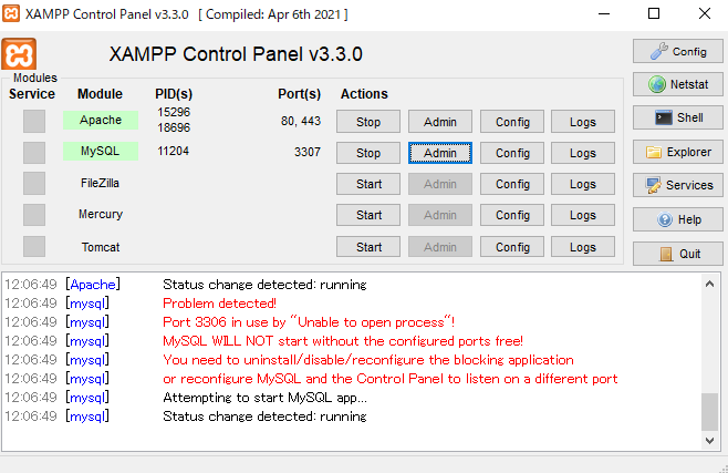 XAMPPからMySQLに接続できない | プログラミング学習サイト【侍テラコヤ】
